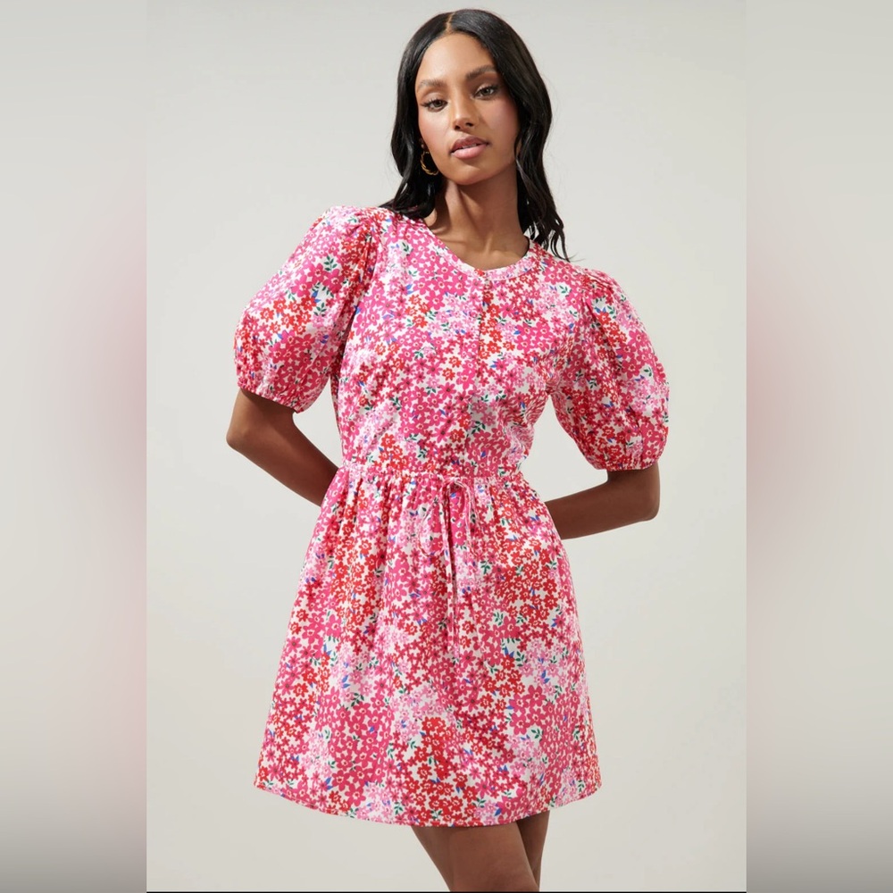 NWT Sugarlips Caicos Floral Alba Puff Sleeve Mini Dress Size Small